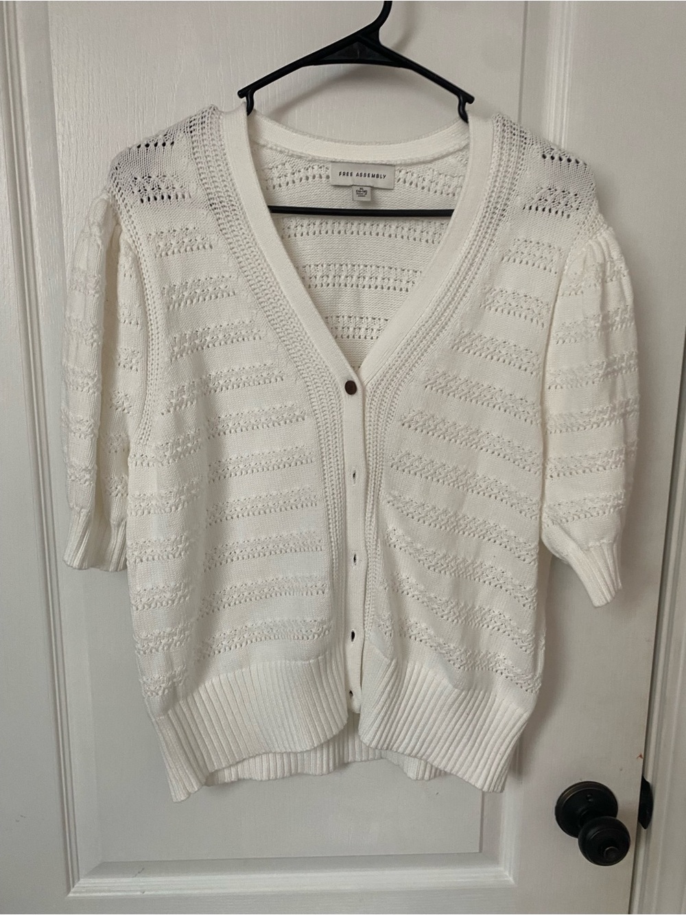 Open-Knit White Button-Front Cardigan Sweater